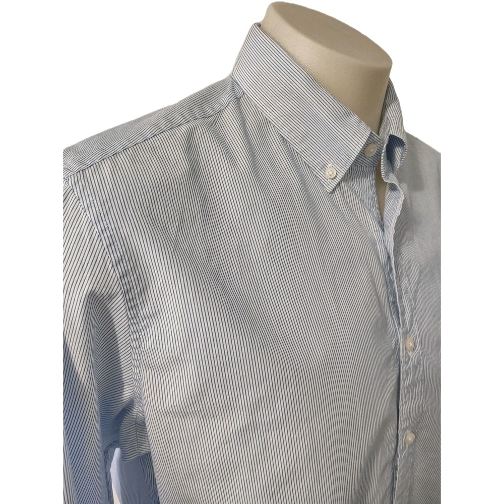 J.Crew Button‎ Down Shirt Men L Blue Striped Long Sleeve Preppy Classic Business - Picture 2 of 15